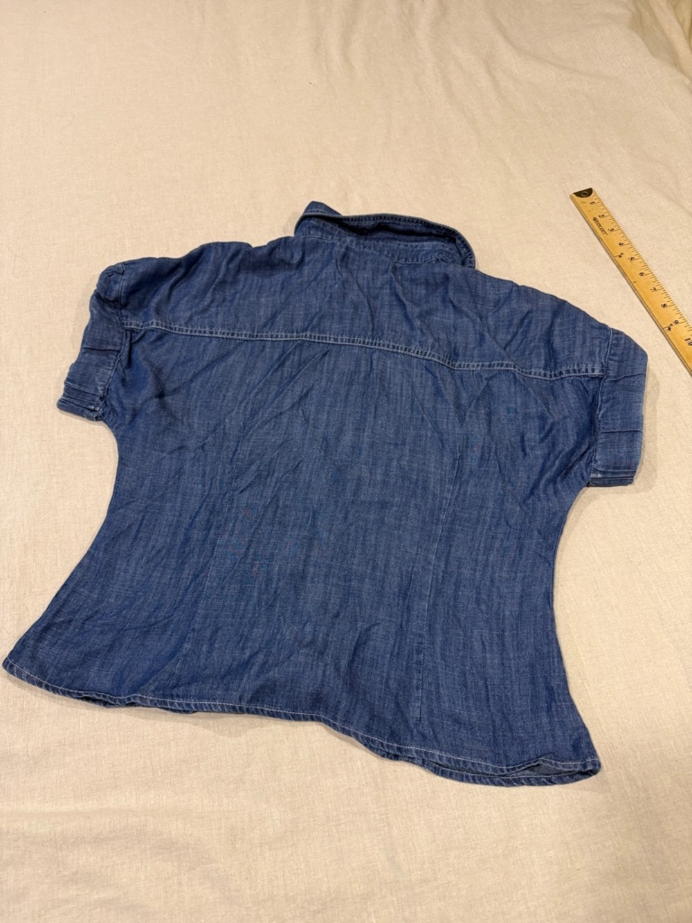 Banana Republic Chambray Puff Sleeve Button Front Top Medium - Picture 6 of 9